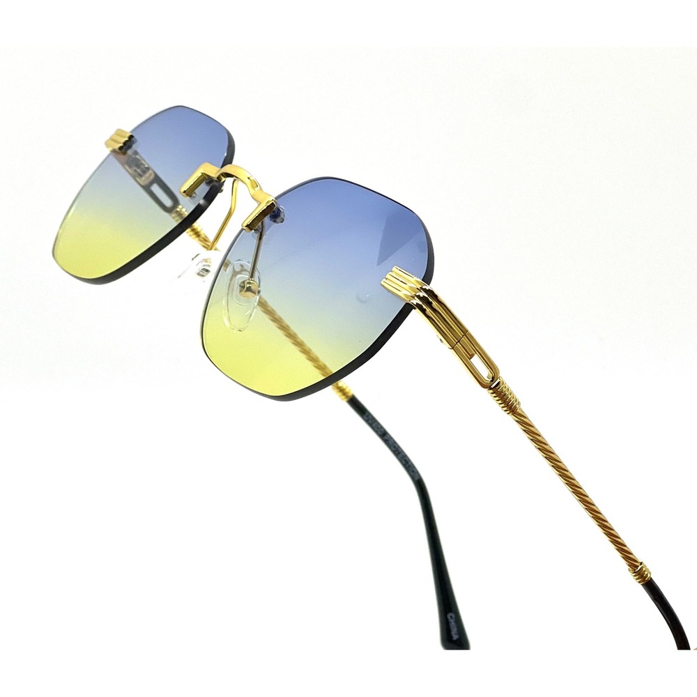 Rimless Sunglasses Round Flat Lens Gold Frame Fashion Shades Retro Vintage Gafas